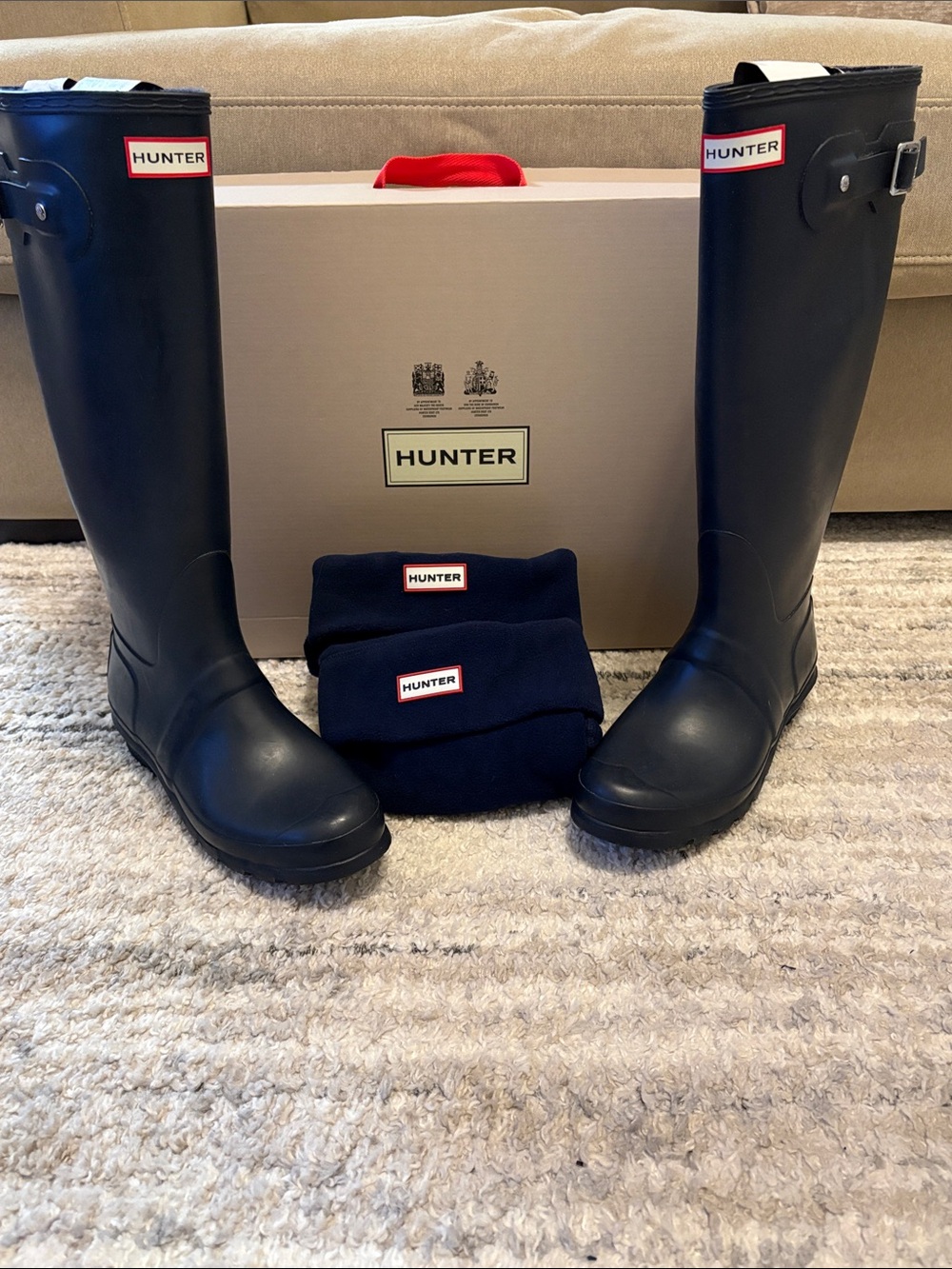 Hunter Women’s Navy Tall Original Rubber Rain Boots